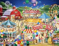 County Fair  Published by the Vermont Christmas Company -  County Fair : Wollenmann, jigsaw puzzle, country, barn, county fair, merry-go-round, ferris wheel, balloons, cow, animals, people, children, games, tent, dog, cat, tickets, fireworks, summer, night