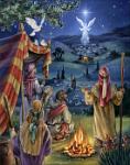 Following the Star  Published by the Vermont Christmas Company -  Following the Star : Wollenmann, jigsaw puzzle, Advent Calendar, shepherds, sheep, angel, doves, campfire, Bethlehem, children, tent, night, religious