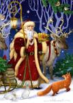 Forest Santa  Published by Artistry Puzzles -  Forest Santa : jigsaw puzzle, Wollenmann, Santa, reindeer, rabbit, fox, birds, winter, snow, snowflakes, night, sled, Christmas, holiday