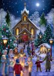 Midnight Mass  Published by the Vermont Christmas Company -  Midnight Mass : Wollenmann, jigsaw puzzle, Advent Calendar, church, night, creche, winter, snow, snowing, carolers, children, Christmas, Christmas tree, candle light, lamp post, ice, moon, stars