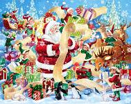 Santa's List  Published by the Vermont Christmas Company -  Santa's List : Wollenmann, jigsaw puzzle, Advent Calendar, Christmas, holiday, Santa, elves, reindeer, presents, winter, snow, snowing, birds, cat, penguins, list, sleigh