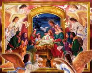 The Greatest Gift  Published by the Vermont Christmas Company -  The Greatest Gift : Wollenmann, jigsaw puzzle, Christmas, sheep, religious, kings, shepherds, Joseph, Mary, Jesus, stable, doves, crib, baby, holy family, nativity, angels, cow, donkey, Advent Calendar