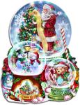 Three Snow Globes for Christmas  Published by SunsOut : Wollenmann, jigsaw puzzle, snow globe, Christmas, Santa, reindeer, Christmas tree, decorations, lights, ornaments, snow, snowman, sled, winter, teddy bear, holiday